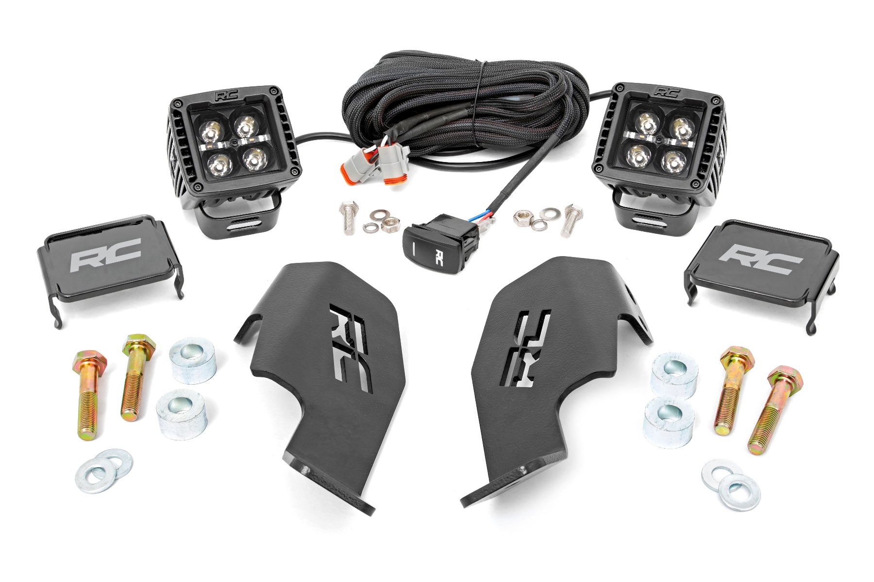 LED-Beleuchtungsset | Befestigung am Schutzbügel | 2 Zoll Schwarzes Paar | Gelbe Tagfahrleuchten | Honda Talon 1000