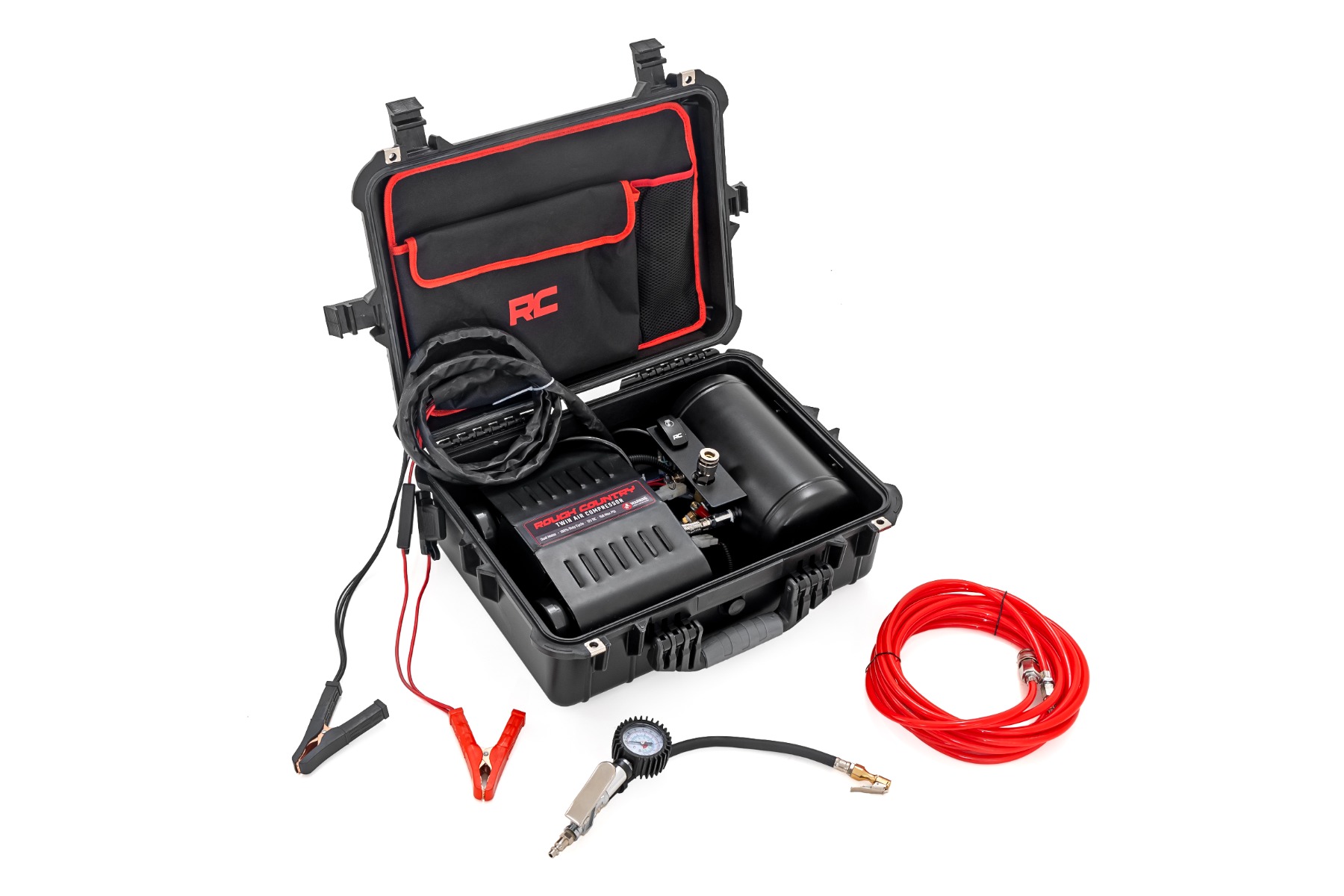 Tragbarer Zweimotor-Luftkompressor mit Transportkoffer | 12 Volt | 150 PSI | 6,16 CFM