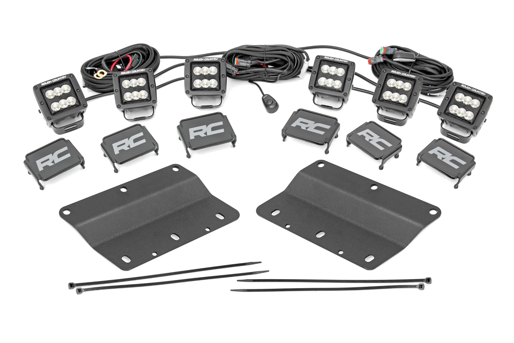 LED-Beleuchtungsset | Nebelscheinwerferhalterung | Dreifach 2" Schwarz, Paar | Flutlicht | Ford Bronco (21–26)