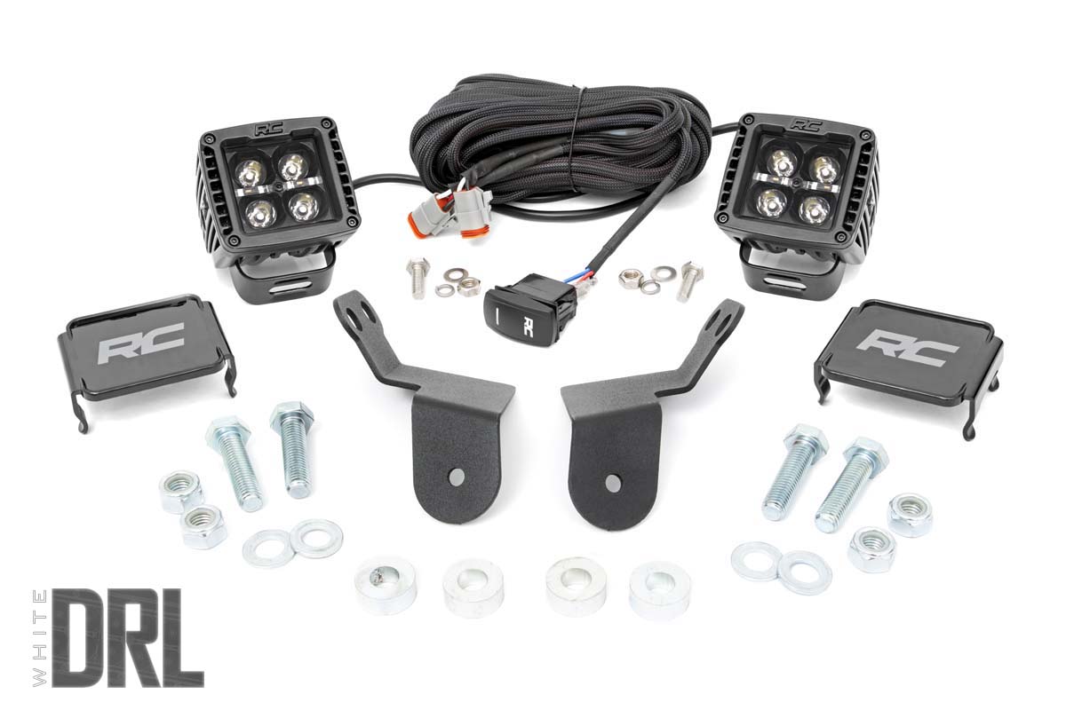 LED-Beleuchtungsset | Befestigung am Fahrgestell | 2 Zoll Schwarzes Paar | Weiße Tagfahrleuchten | Honda Pioneer 1000/Pioneer 1000-6