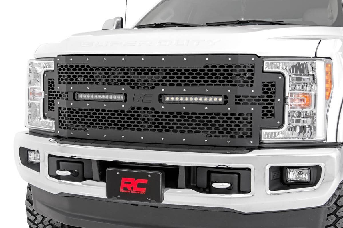 Kühlergrill aus Gitter | 12 Zoll Zweireihige LED-Leuchten | Schwarz | Ford F-250/F-350 Super Duty (17–19)