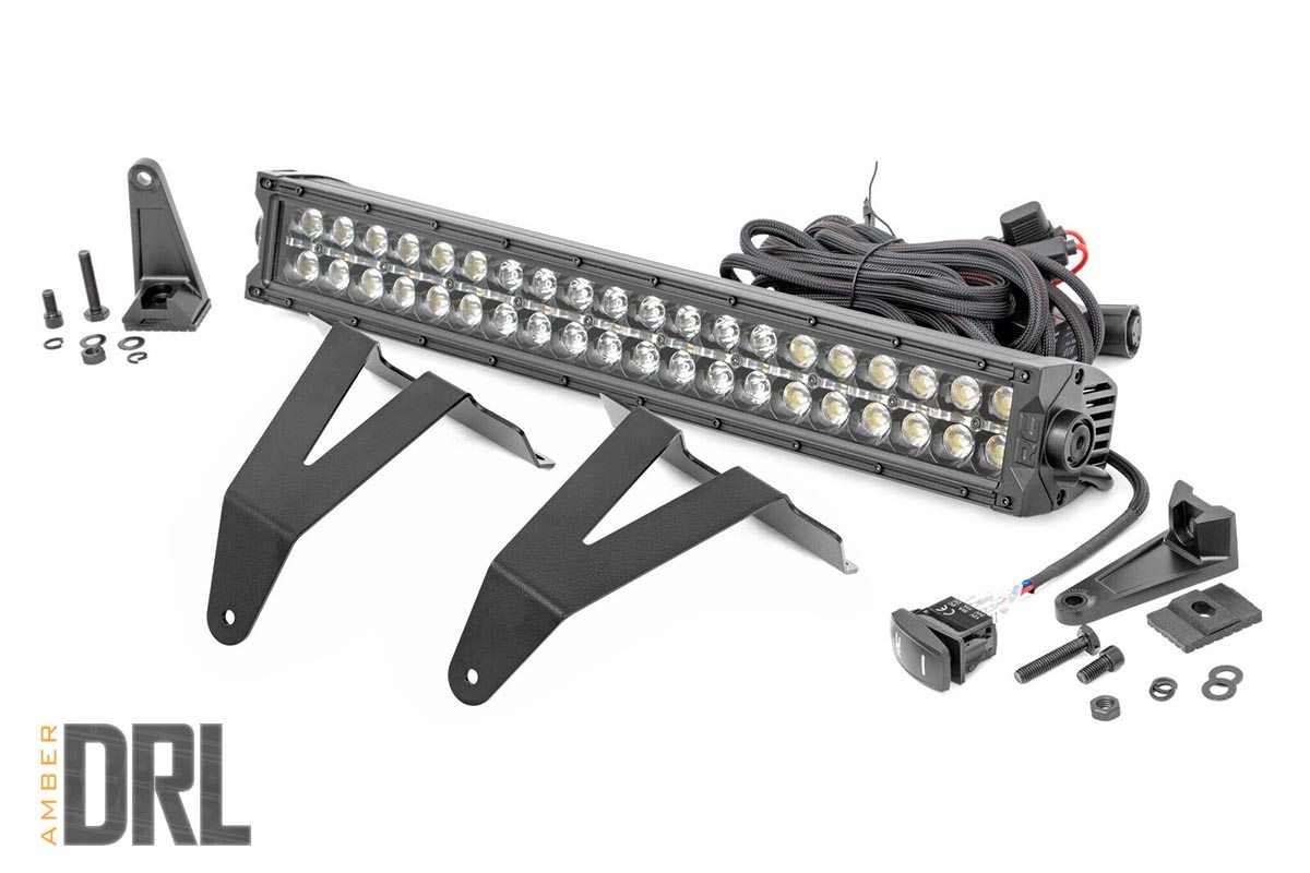 LED-Beleuchtungsset | Stoßstangenmontage | 20 Zoll Schwarz, zweireihig | Gelbe Tagfahrleuchten | RAM 1500 (19–24)