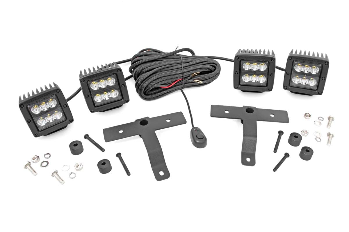 4er-LED-Lichtset | Montage an der Motorhaube | 2 Zoll Schwarz, paarweise | Spot | Jeep Gladiator JT/Wrangler JL (18–26)