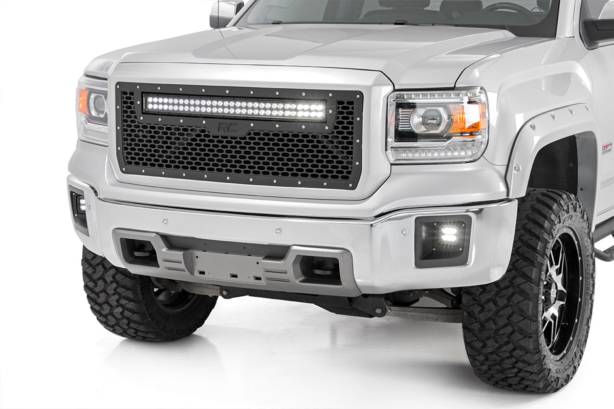 Kühlergrill | 30 Zoll Zweireihige LED-Leuchten | Schwarz | Weiße Tagfahrleuchten | GMC Sierra 1500 (2014–2015) — Bild 2