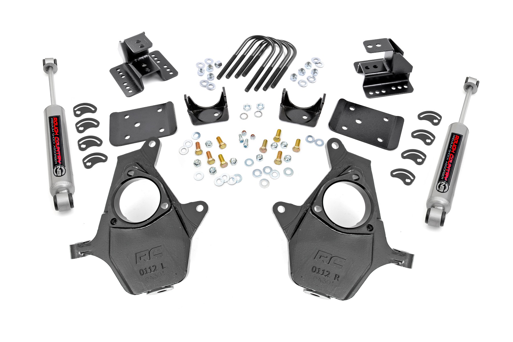 2-Zoll-Tieferlegungssatz | 4-Zoll-Tieferlegung hinten | Aluminium-/Stanz-Achsschenkel | Chevy/GMC 1500 (2014–2018)