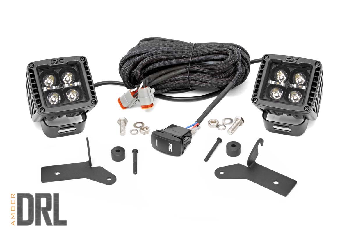 LED-Beleuchtungsset | Scharnierbefestigung | 2 Zoll Schwarz, Paar | Gelbe Tagfahrleuchten | Jeep Gladiator JT/Wrangler JL (2018–2026)