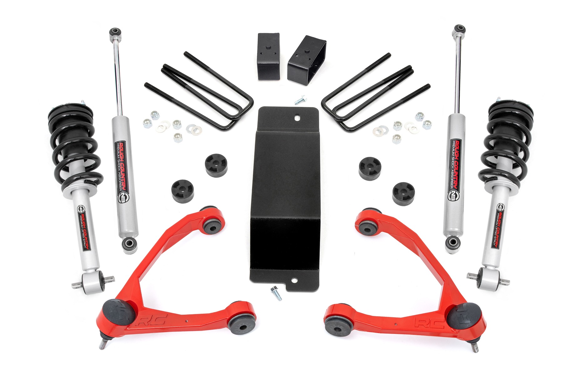 3,5-Zoll-Lift Kit | Geschmiedete obere Federbeine | N3-Federbeine | Chevy/GMC 1500 (2014–2016) | Rote Ausführung