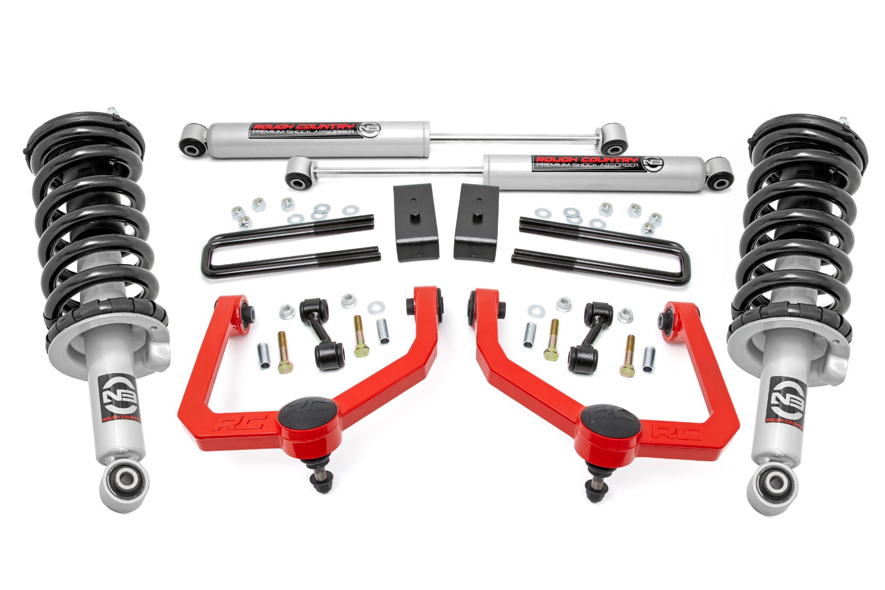3-Zoll-Lift Kit | N3-Federbeine und Stoßdämpfer | Nissan Titan 4WD (2017–2024) | Rote Ausführung