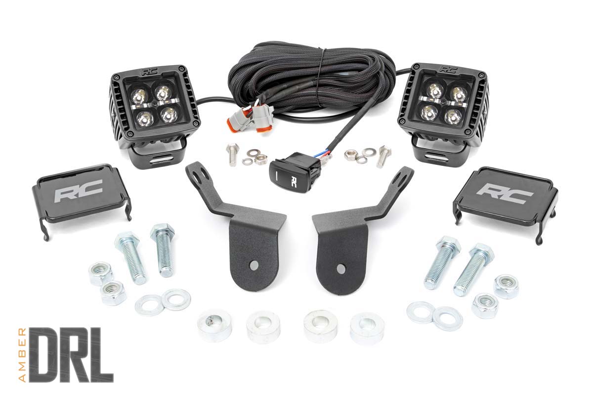 LED-Beleuchtungsset | Befestigung am Fahrgestell | 2 Zoll Schwarz, Paar | Gelbe Tagfahrleuchten | Honda Pioneer 1000/Pioneer 1000-6