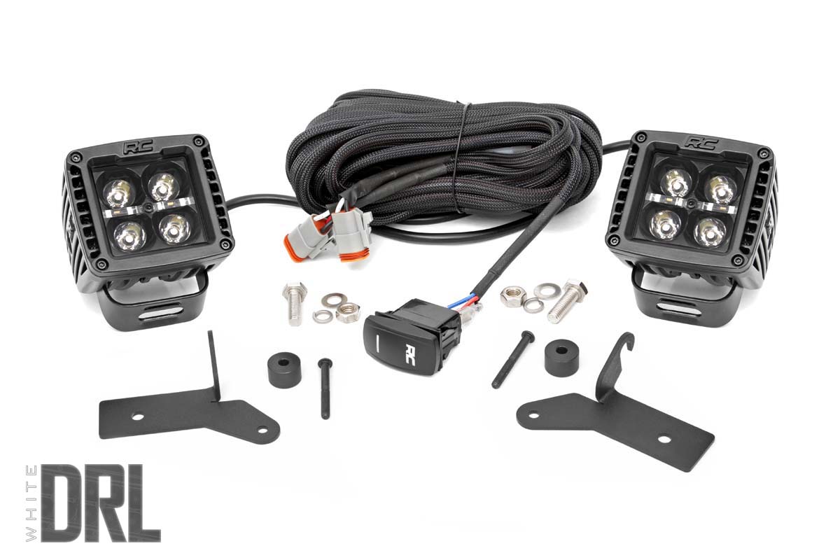 LED-Beleuchtungsset | Befestigung am Scharnier | 2 Zoll Schwarz, Paar | Weiße Tagfahrleuchten | Jeep Gladiator JT/Wrangler JL (18–26)