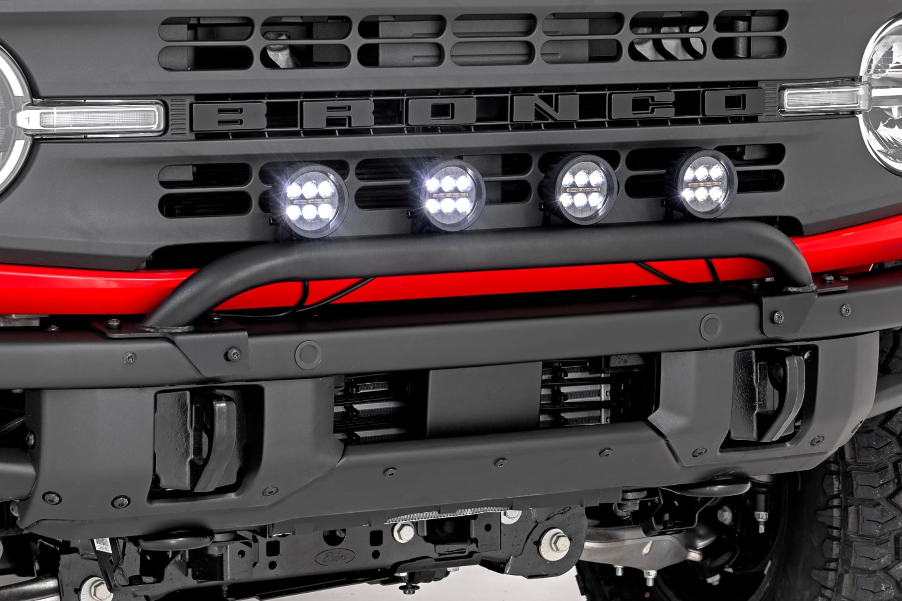 Halterung für Lichtleiste | 3.5" Runde LED (Vierfach) | Schwarz | Gelbes Tagfahrlicht | OE Modular Steel | Ford Bronco (21–24)
