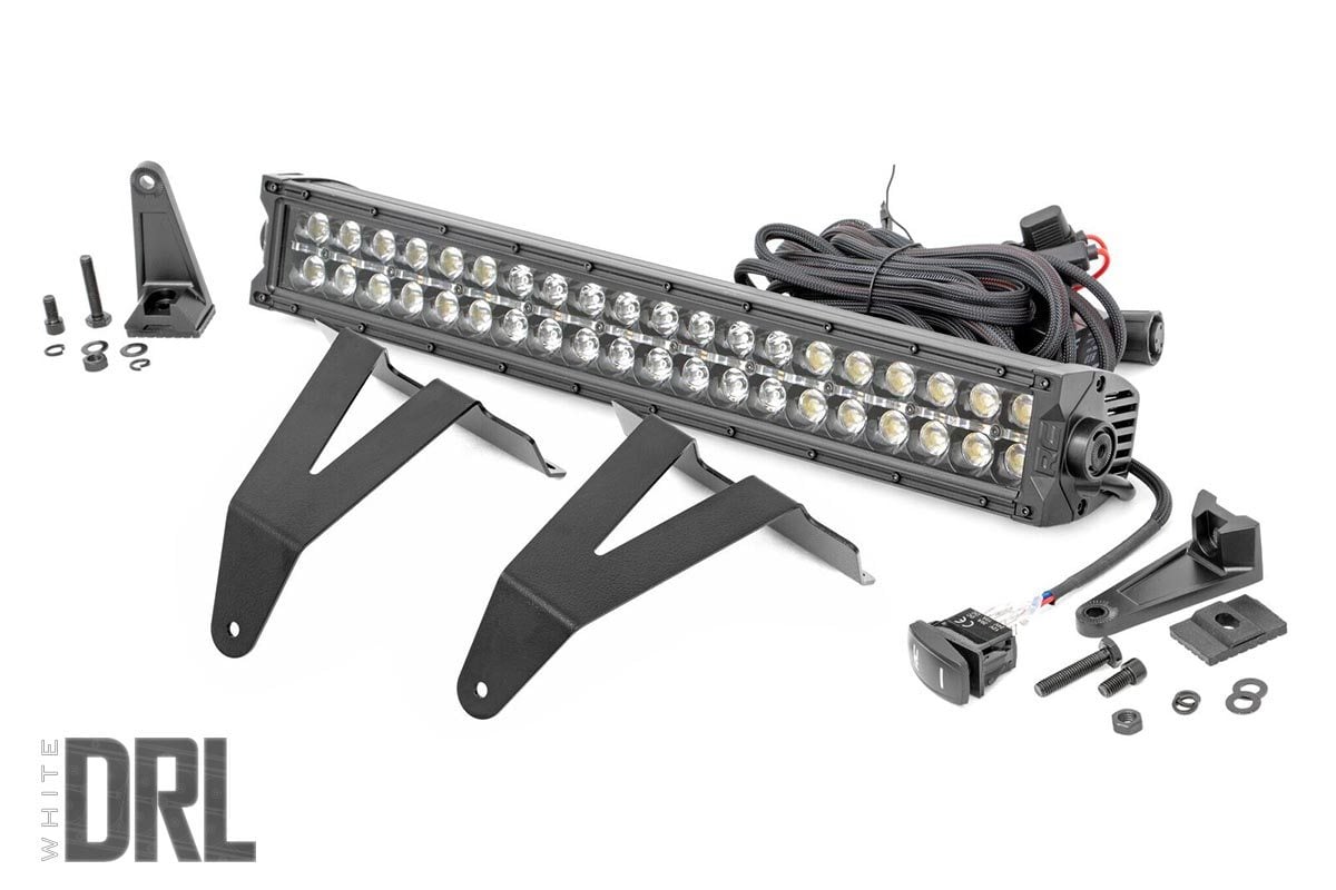 LED-Beleuchtungsset | Stoßstangenmontage | 20 Zoll Schwarz, zweireihig | Weiße Tagfahrleuchten | RAM 1500 (19–24)