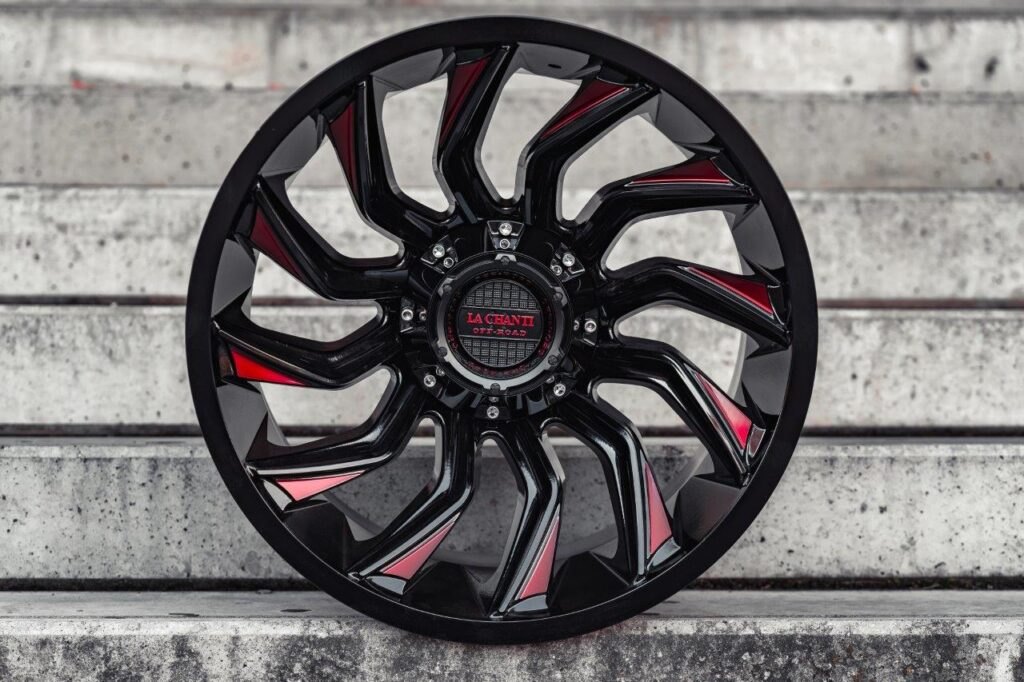 La Chanti OF12 | Glossy Black / RED Spockes · 12J×20" · ET-25 | 5x139.7