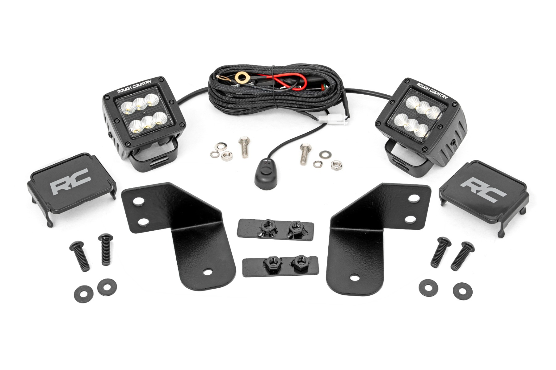 LED-Leuchte | RR-Käfighalterung | 2 Zoll Schwarzes Flutlicht-Paar | Polaris Ranger 1000/Ranger XP 900/1000