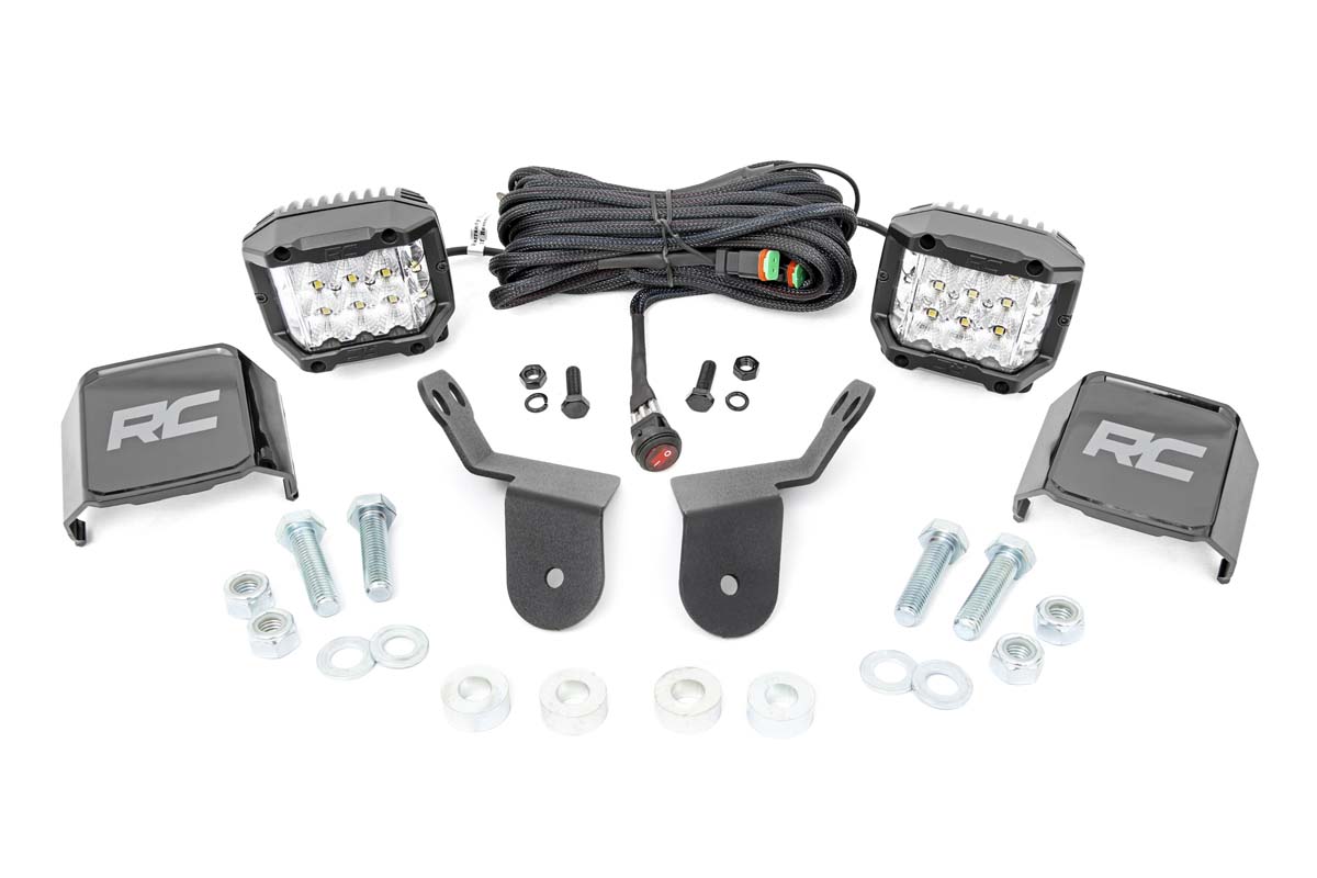 LED-Beleuchtungsset | Befestigung am Schutzbügel | 2 Zoll Chrom, Paar | Weitwinkel | Honda Pioneer 1000