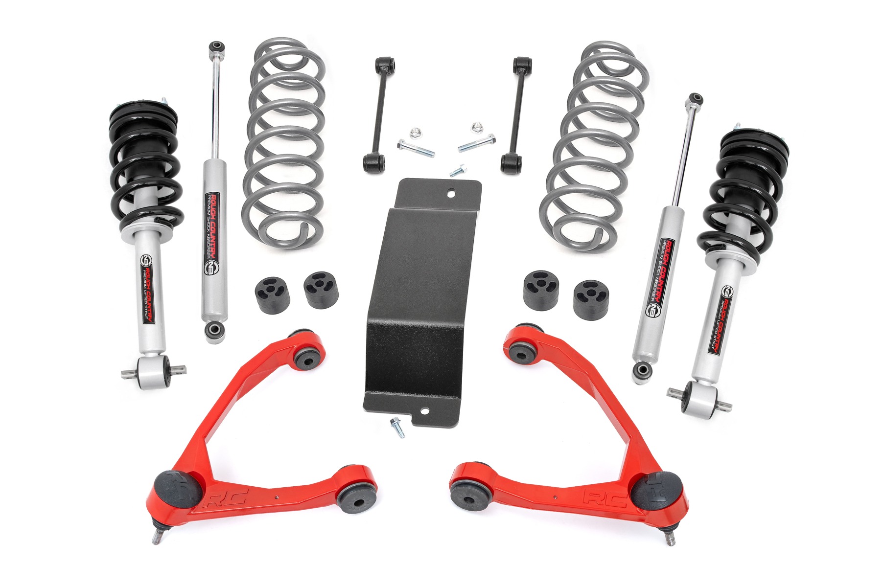 3,5-Zoll-Lift Kit | N3-Federbeine | Geschmiedete obere Querlenker in Rot | Chevy/GMC SUV 1500 (07–20)